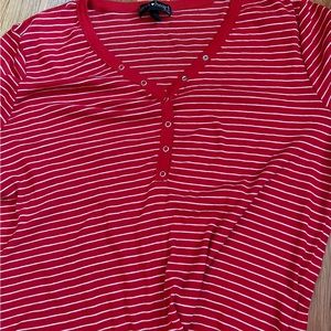 Red and white stripped button t shirt